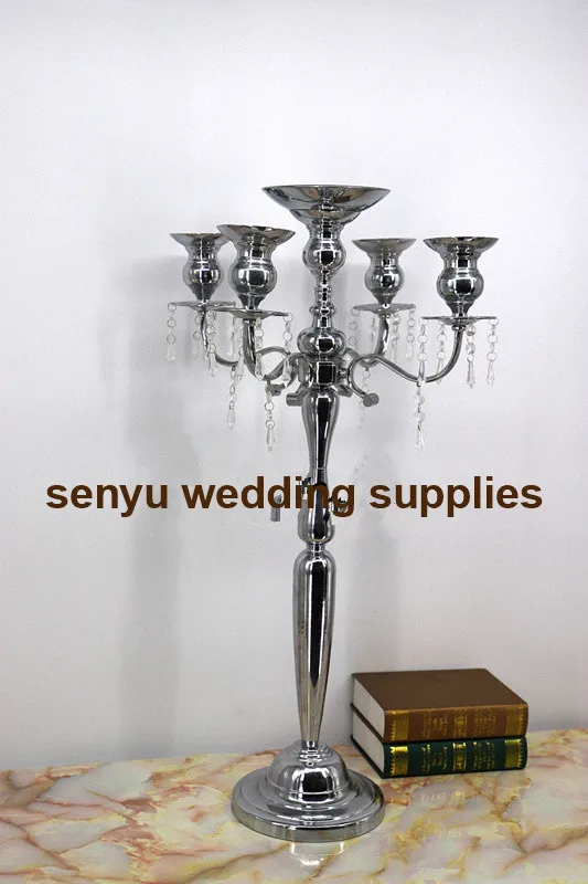 

12pcs )70cm tall )5 arm Candelabra for Wedding Centerpieces , Nickel Plated Candelabra ,Silver Candelabra