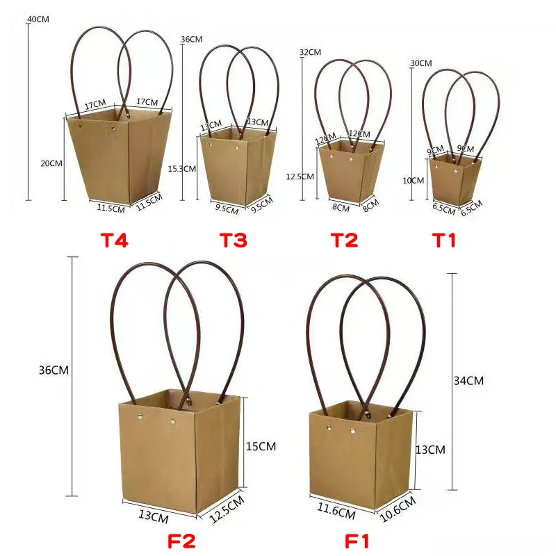 Brown Paper Bag, Flower Arranging Flowerpot Shop Packing Material, Fresh Plant Carrier, Waterproof Bags, Customize Logo, 5Pcs