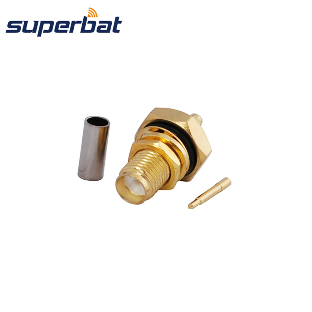 Superbat RP-SMA Crimp Jack(male pin) Bulkhead O-ring RF Coaxial Connector for Cable RG316 RG174 LMR100