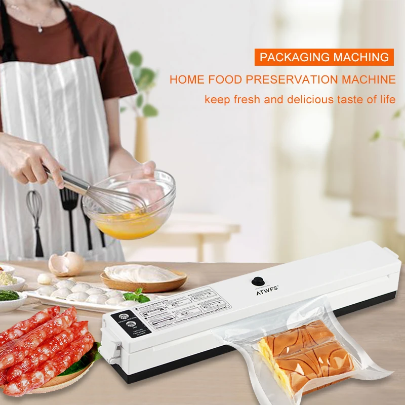 ATWFS Vacuum Food Sealer 220V/110V Packaging Sealing Machine Kitchen Vaccum Sealer Packer with 15pcs Vacuum Bags for Food Saver