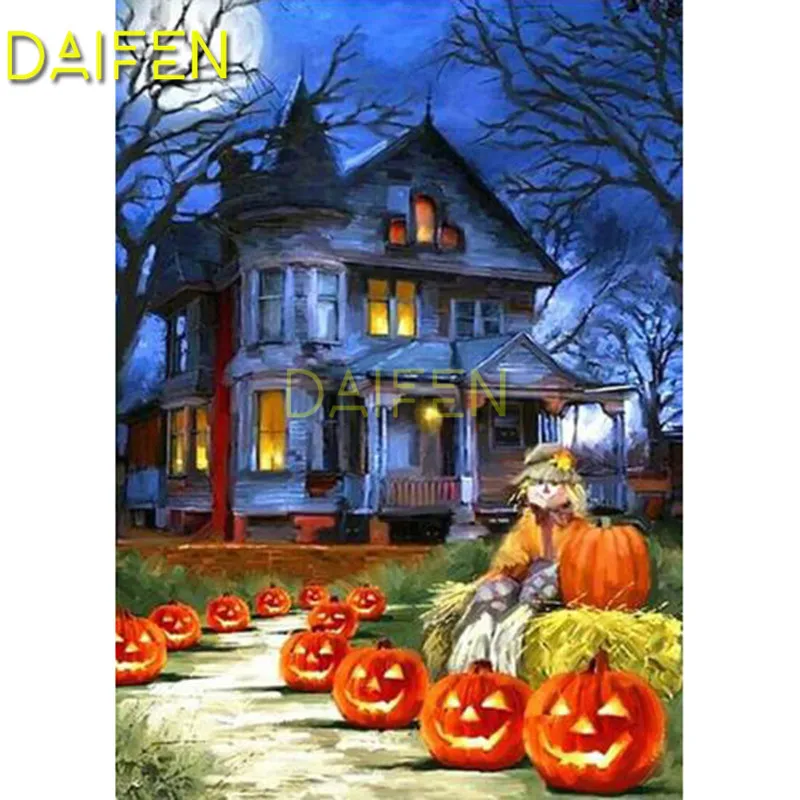 Full Round Diamond embroidery Cross stitch 5D DIY Diamond painting Full Square Diamond mosaic Halloween pumpkin scarecrow moon