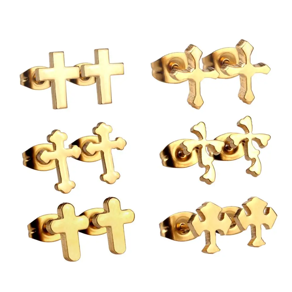 LUXUSTEEL Jesu Cross 6Pairs/Boxes Earring Sets Stainless Steel Stud Earring Jewelry Bijoux Party Collier