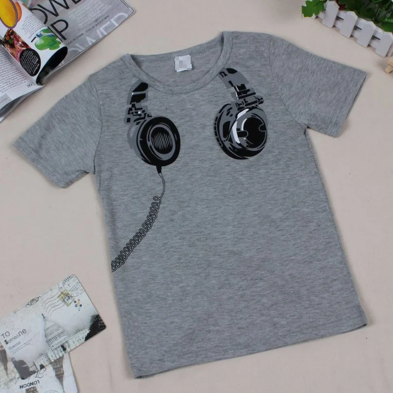 

2017 Hooyi summer Cotton Boys T-Shirts Grey kids Tee Shirts 2 3 4 5 6 years boy clothes Headphone