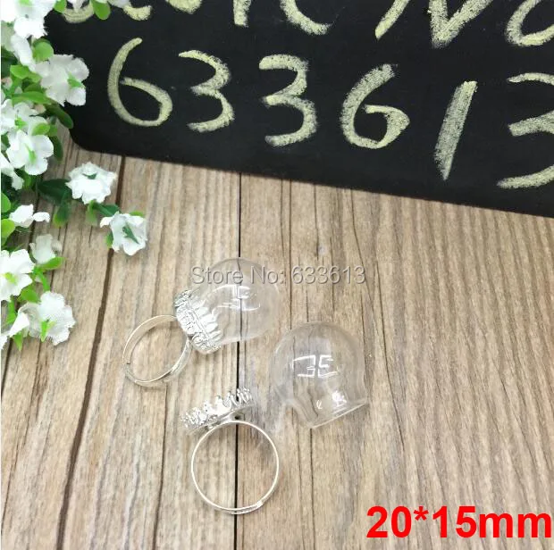 

Free ship!!! 100sets/lot 20*15mm glass globe & silver crown ring finding set glass globes, glass vial pendant glass cover