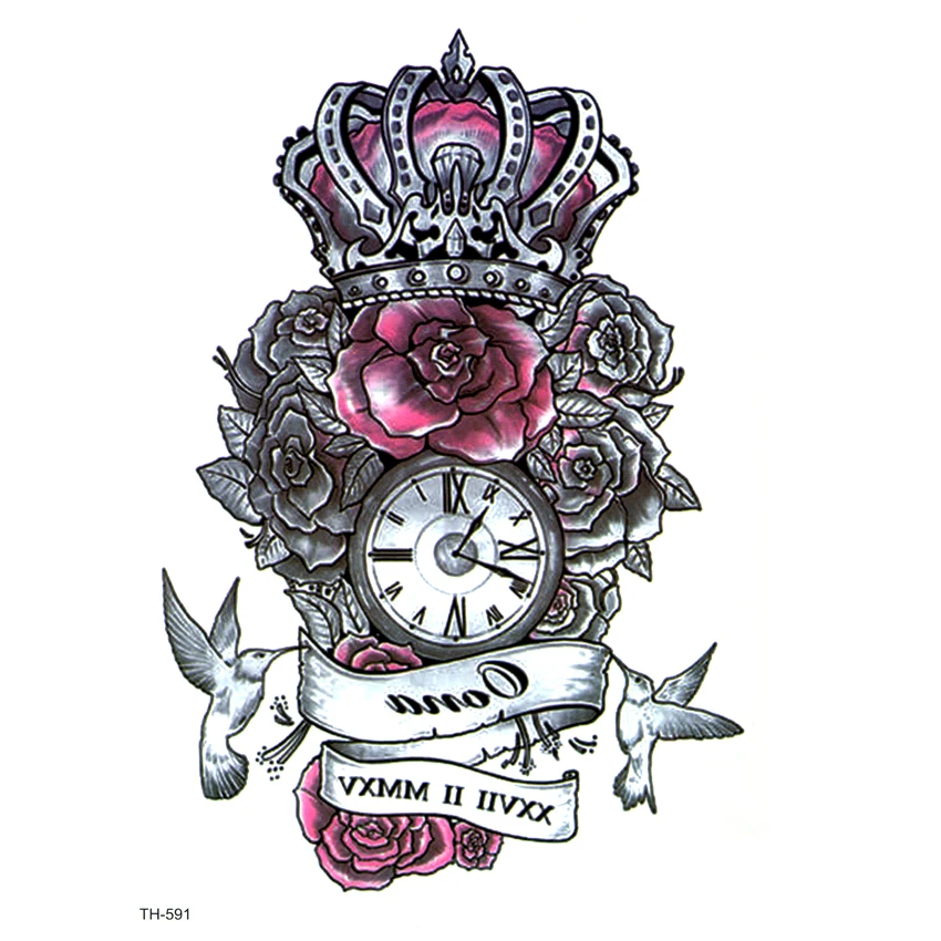 The King Of Rose Waterproof Temporary Tattoos Men Fake Tattoo Bird Body Tatoo Sleeve Art Tattoo Tatuajes henna Tattoo Stickers