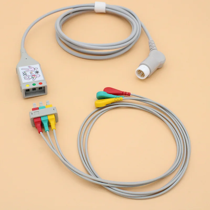 12P M1500A M1510A ECG EKG 3 Lead trunk cable and leadwire for HP VM4/V24/M3001A/M4735A/78352C,AHA/IEC,snap/clip.