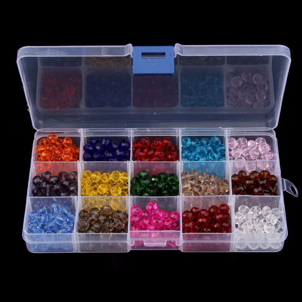 

15 Colors Mixed Color 4mm 6mm 8mm Fashionable Round Crystal Glass Beads Quartz Spacer Beads Box Set for Jewelry Wholesale