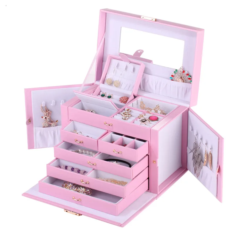White Large Jewelry Box Girls Jewellery Velvet Storage Organizer Travel Case Watches Holder Gift Necklaces Rings Earring Display