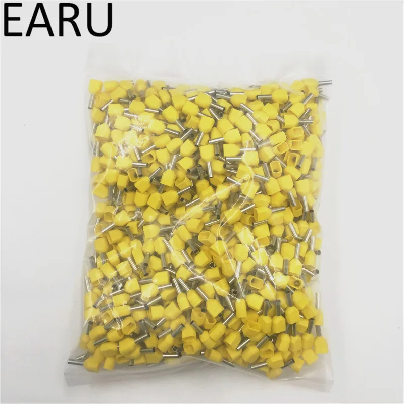 500 قطعة E أنبوب TE2510 نوع أنبوب مزدوج معزول التوأم الحبل الباردة الصحافة محطة كتلة موصل إبرة نهاية متعدد الألوان 2X2.5 mm2 #4