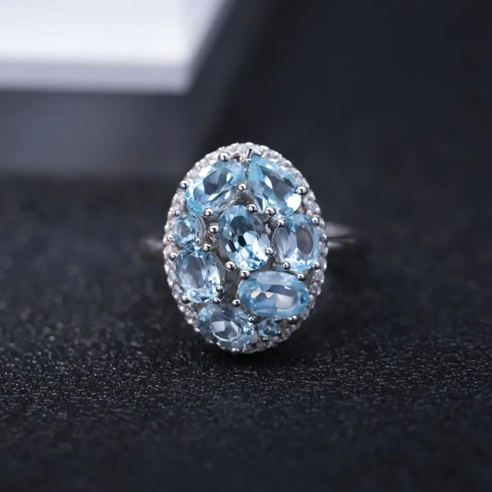 Gem\'s Ballet Natural Sky Blue Topaz Rings Genuine 100% 925 Sterling Silver Vintage Fashion Jewelry For Women Wedding Engagement