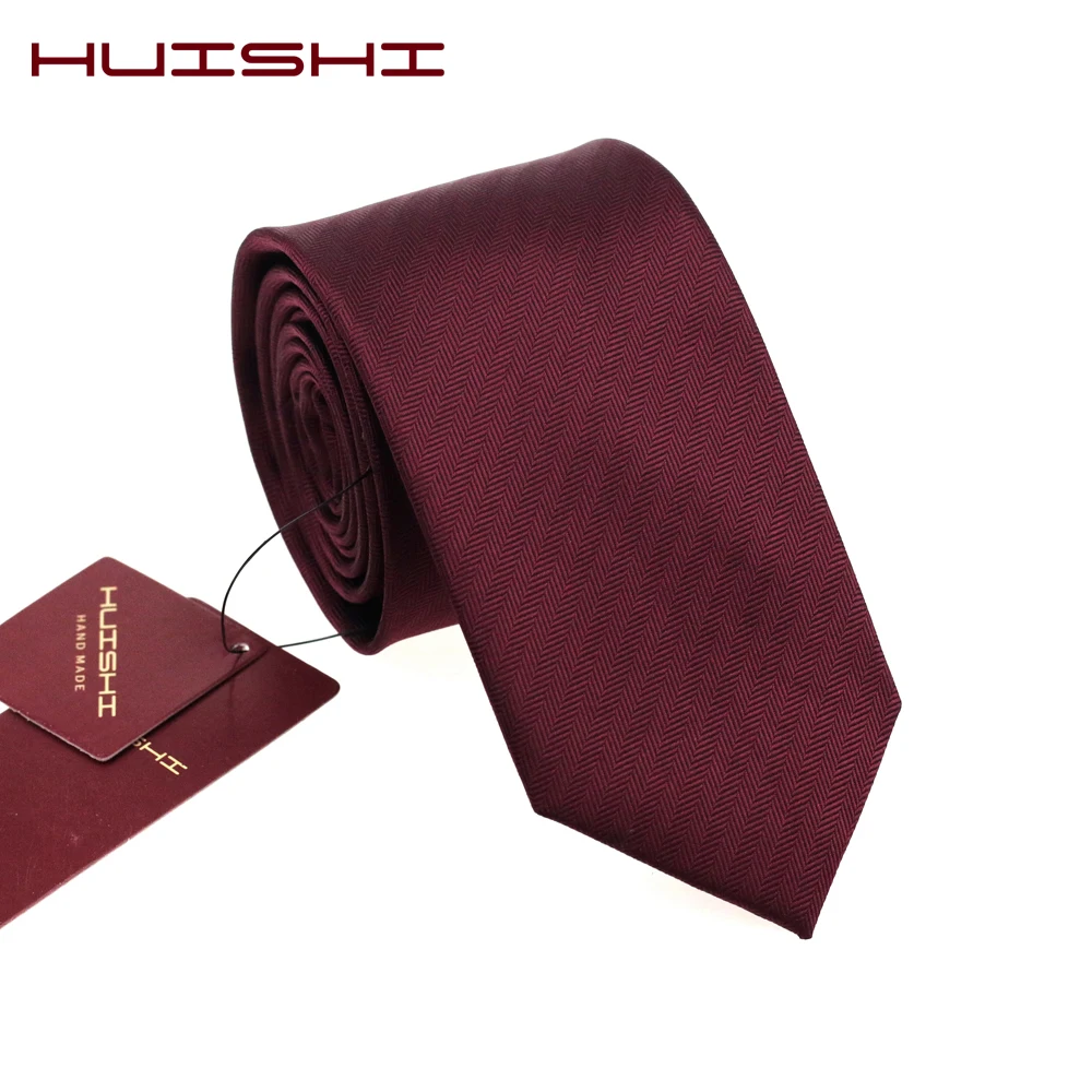 HUISHI-corbatas de boda para hombre, corbata de diseño de moda a rayas, color vino tinto, de negocios, 8cm, 6cm, tela Jacquard a cuadros, nueva