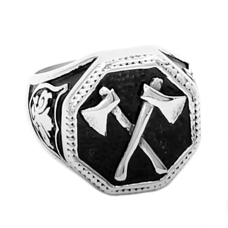 Slavic Perun Axe Biker Ring Stainless Steel Jewelry Fashion Flower Irises Slavic Perun Biker Men Ring  Norse Viking SWR0711