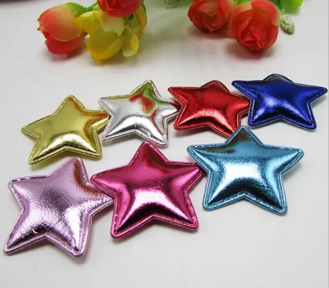 

80pcs/lot 3.5cm Multi Padded PU Star Appliques For BB Clip Accessories and DIY Kid Patches