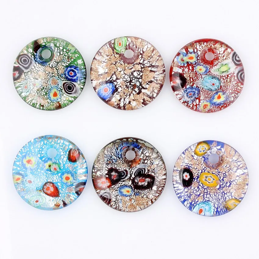 Fashion Beauty Wholesale 6pcs Handmade Murano Lampwork Glass Mixed Colorful Drop Foil Millefiori Pendants Charms Jewelry