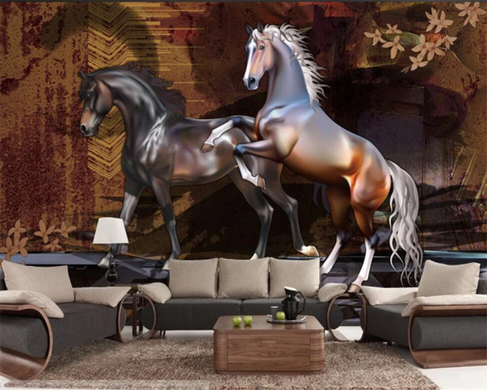 

Beibehang Custom wallpaper living room bedroom murals three-dimensional horse to success horse relief TV background 3D wallpaper