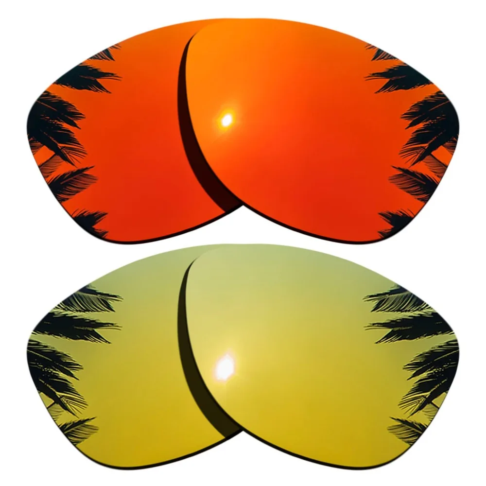 

(Orange Red+24K Gold Mirrored Coating) 2-Pairs Polarized Replacement Lenses for Frogskins Frame 100% UVA & UVB Protection