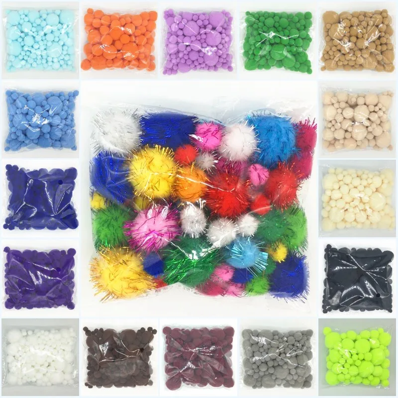 20g Mix Size Pom Poms 8/10/15/20/25/30mm DIY Handcraft Soft Fur Flush Ball Pompones Festival Celebration Decoration Accessories