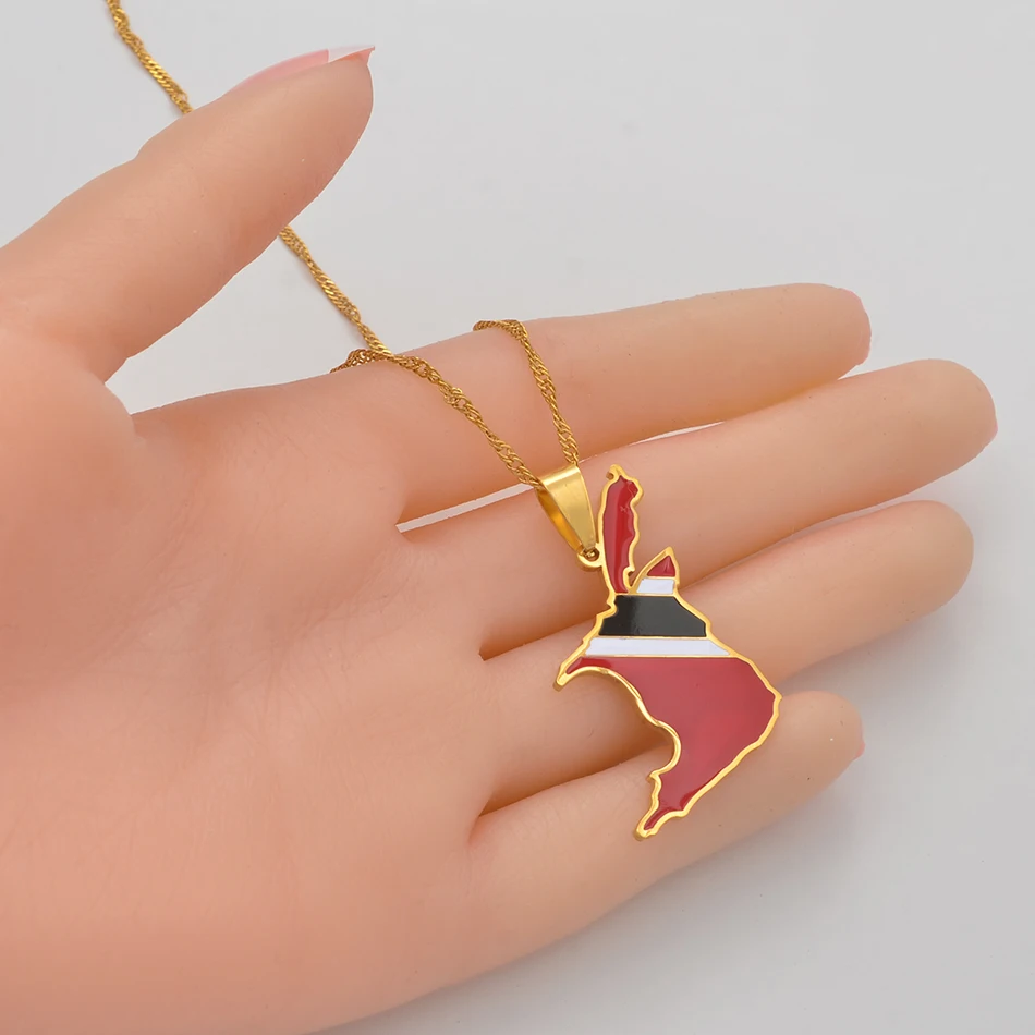 Anniyo Trinidad and Tobago Map Flag Pendant and Necklace Gold Color Trendy Ethnic Jewelry @098521