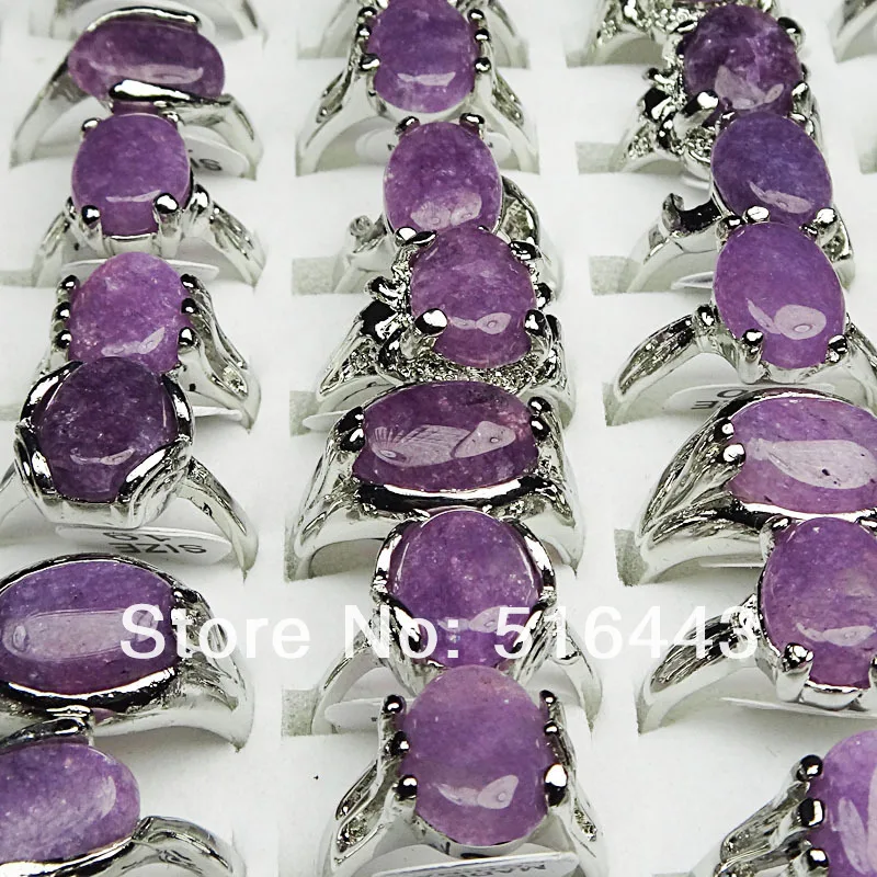 

Big Promotions 30pcs Natural Amethyst Stones Fashion Silver Plated Womens Mens Rings Wholesale Jewelry Lots A-022