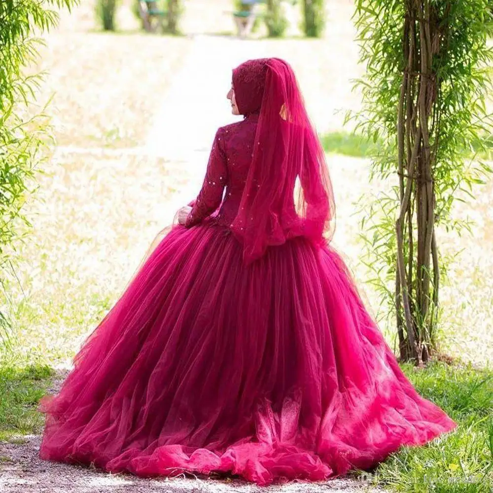 Muslimische Frauen 2020 Elegante Designer wein Rot Hochzeit Kleider Mit Ärmeln Brautkleid brautkleid gericht zug Vestido De Noiva