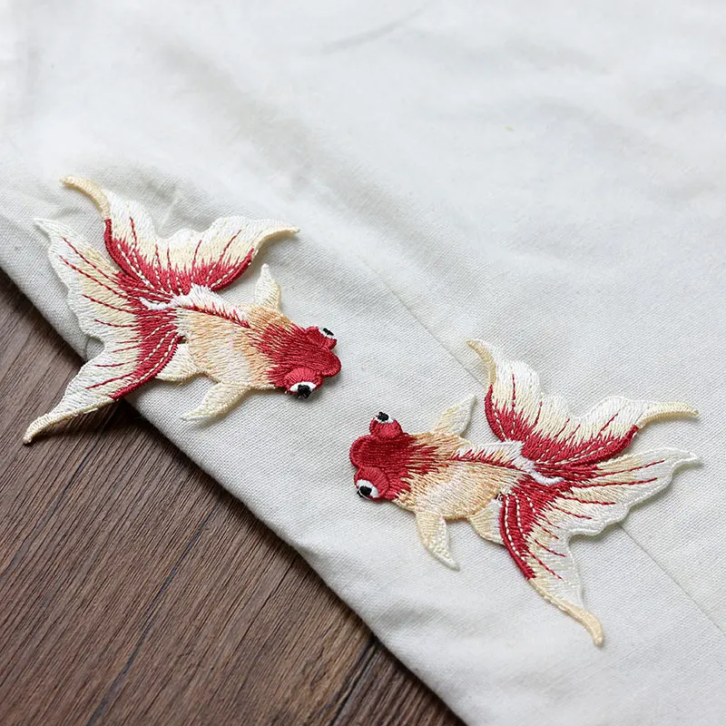 AHYONNIEX Black Golden Red Fish Sewing Stickers for Clothing Applique DIY Accessories,Embroidered Patches for Clothing