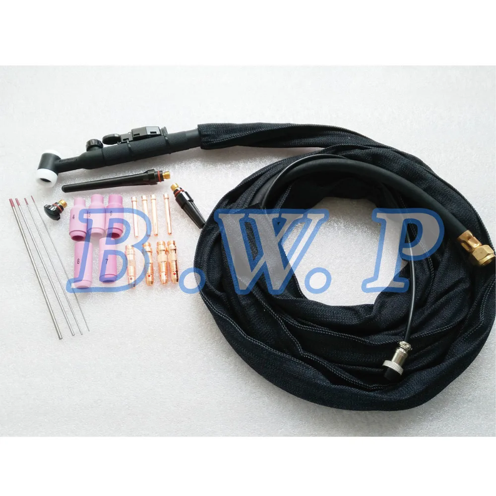 TIG Welder Torch WP-17FV Gas Valve Flexible Neck Gun 150Amps 4M WT20 Tungsten Electrode Torch Kit 20PK