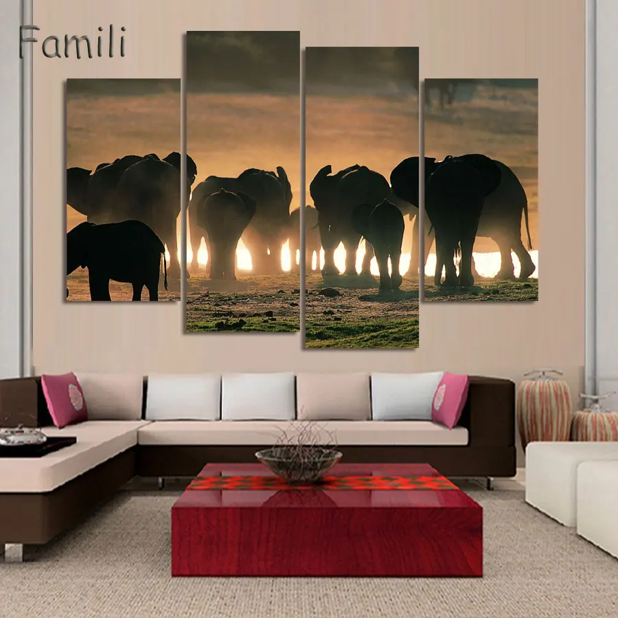 

4Pcs/set Elephant Canvas Painting Home Decoration Living Room Print Painting Wall Art Picture Modern Canvas Prints Frameless