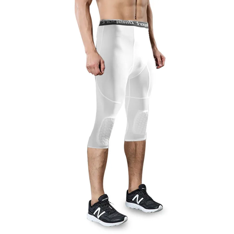 Men's Basketball Padded Three-Quarter Tights Pants with Knee Pads for Men 3/4 Capri Compression Tights Leggings Girdle Training image 6
