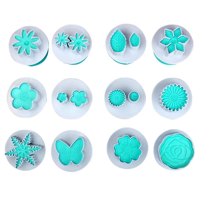 

Free Shipping Plastic Chrysanthemum/6Petals/Butterfly&Snowflake/Sun Flower/Plum Blossom/Rose Shape Cookie Stamp Set(6Set/Lot)