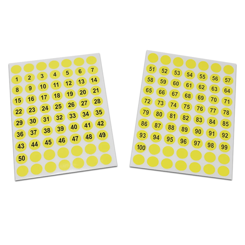 7500pcs/lot 1cm Round Yellow Number Sticker Tags (1-100) Retail Self Adhesive Garment Size Label Circular Identifier Stickers