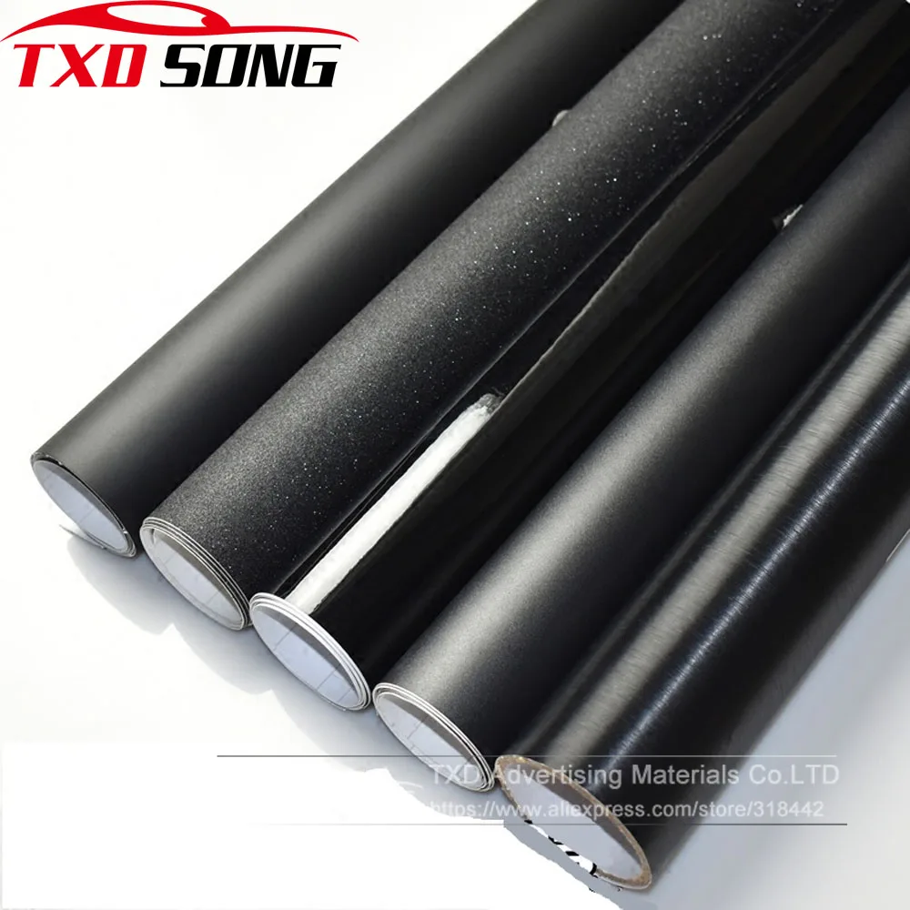 Matte Black glossy black glitter black Vinyl Wrap Self Adhesive Air Release Bubble Free Car Styling Membrane Sticker Decal Film