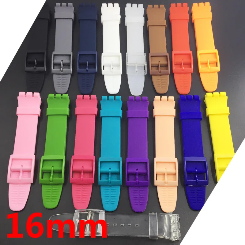 Ultra-thin Watch Band for Swatch Skin Strap Replacement Pin Buckle 16mm Silicone Rubber Wristband Red Navy Black White Watchband