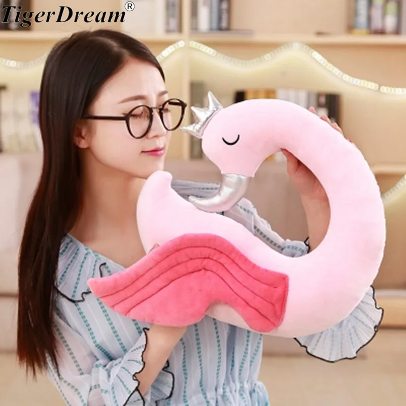 35X32cm Soft Stuffed PP Cotton Plush Dolls Flamingo Toys Cute Cushions Bird U-shaped Sleeping Pillows Children Brinquedos