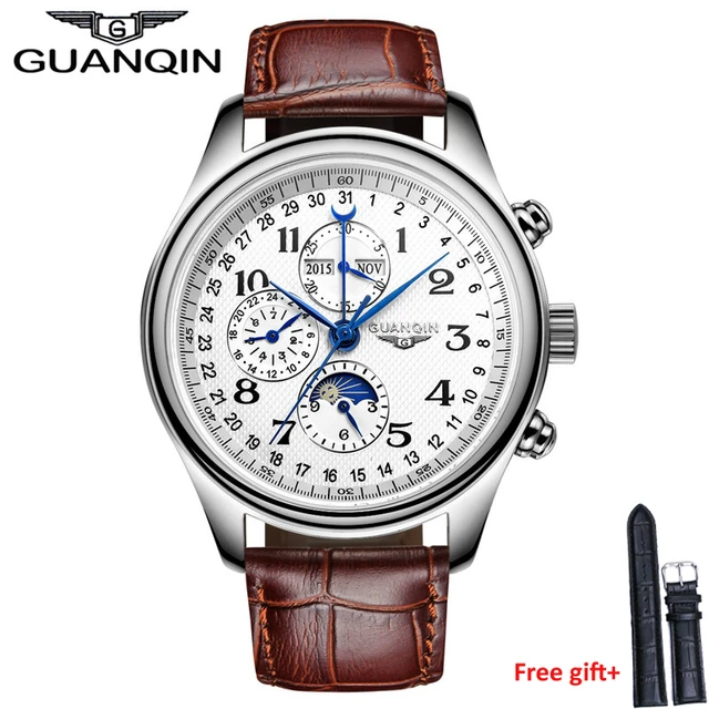 GUANQIN Brand Automatic Watches men Sapphire Mechanical Men Watch Waterproof Calendar Leather men Wristwatch otomatik erkek saat AliExpress
