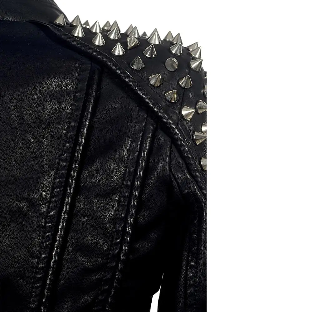 SX Punk Rivet faux leather PU Jacket Women fashion Winter Autumn Motorcycle Jacket Black Windbreak Coat Outerwear