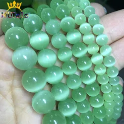 AAA Light Green Cat Eye Beads Hight Quality Smooth Round Loose Beads For Jewelry Making Opal Stone DIY Charm Bracelet 15