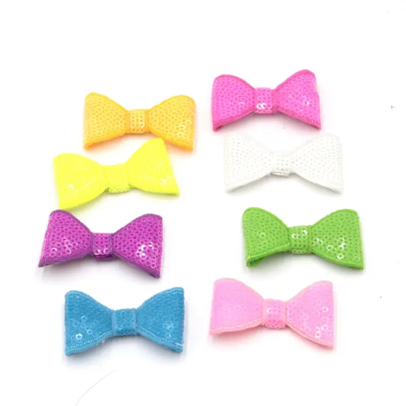 100Pcs/Lot 2'' Embroideried Sequin Bows Knot Applique WITHOUT Clips Kids Boutique Hair Bows Girls Hair Accessories