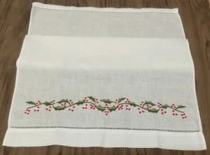 Set of 12 Handkerchiefs White Linen Hemstitched Tea Towel -14x22"Cloth Guest Hand Dish Kitchen Bathroom Towels embroidery Floral