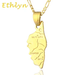 Ethlyn Gold Map of The island of Corsica pendant & necklace for women & men Gold Color country map  corsica  symbol jewelry P4