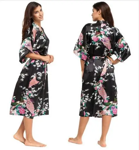 RB015 Satin Robes for Brides Wedding Robe Sleepwear Silk Pijama Casual Bathrobe Animal Rayon Long Nightgown Women Kimono XXXL