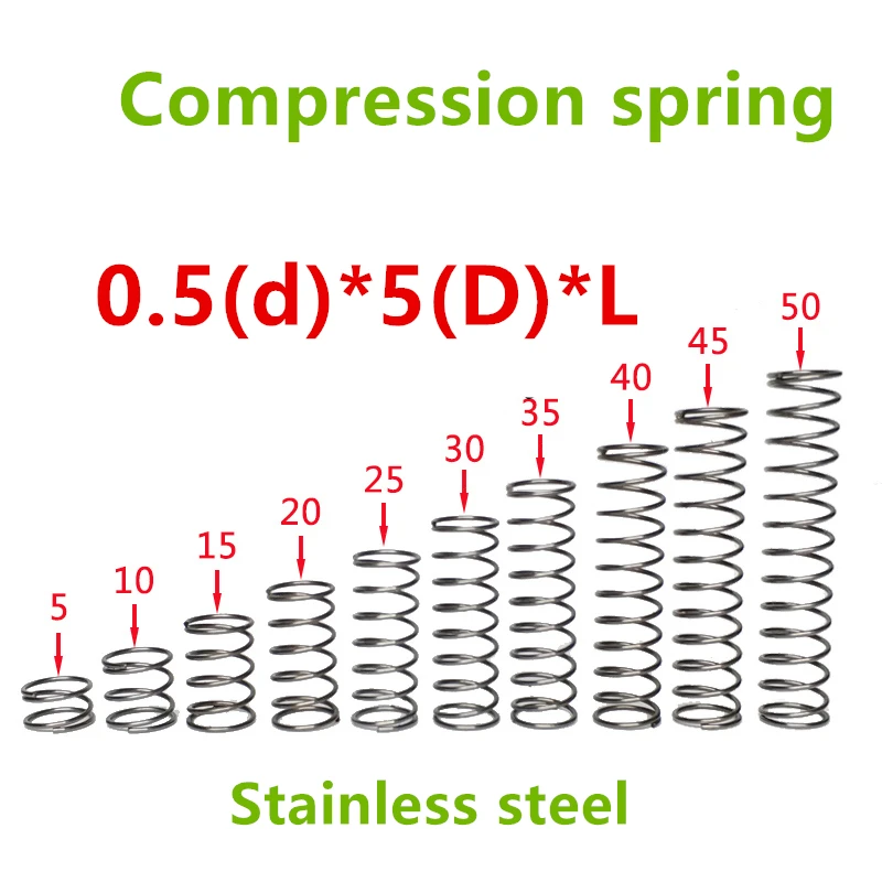 50pcs 0.5*5*(5/10/15/20/25/30/35/40/45/50) Stainless steel Series small spot spring wire compression pressure springs