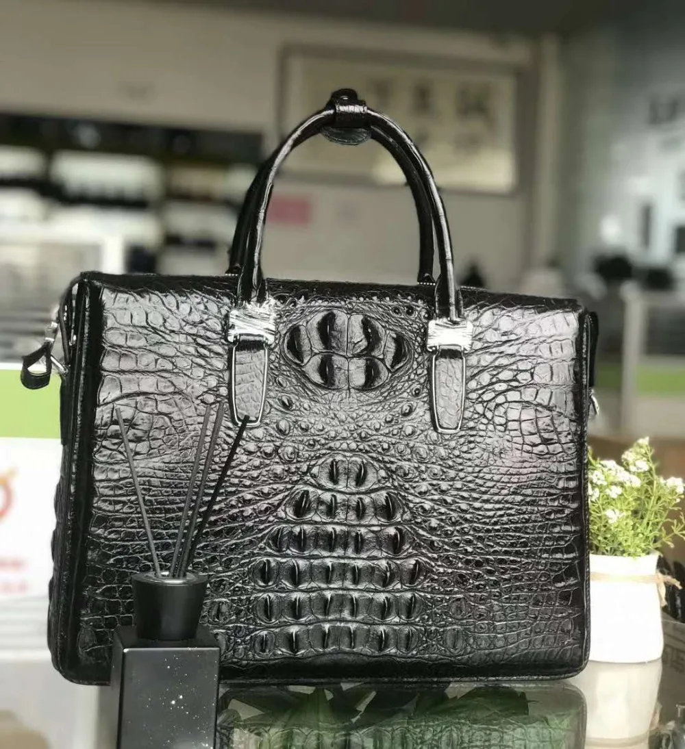 Mallette d'affaires en cuir de tête de crocodile véritable pour hommes, sac pour ordinateur portable, sac officiel, couleur bleue, livraison gratuite, 100%