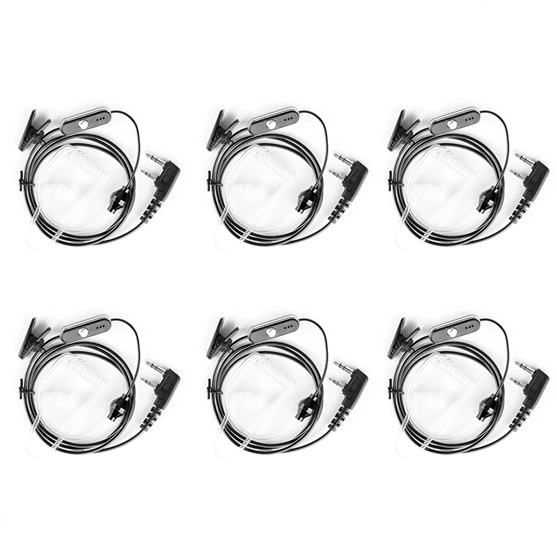 6Pcs/lot Black 1-wire Surveillance kit two way radio Earpiece w/PTT & In-Line Mic Clear Eartube headset K plug PMLN7185