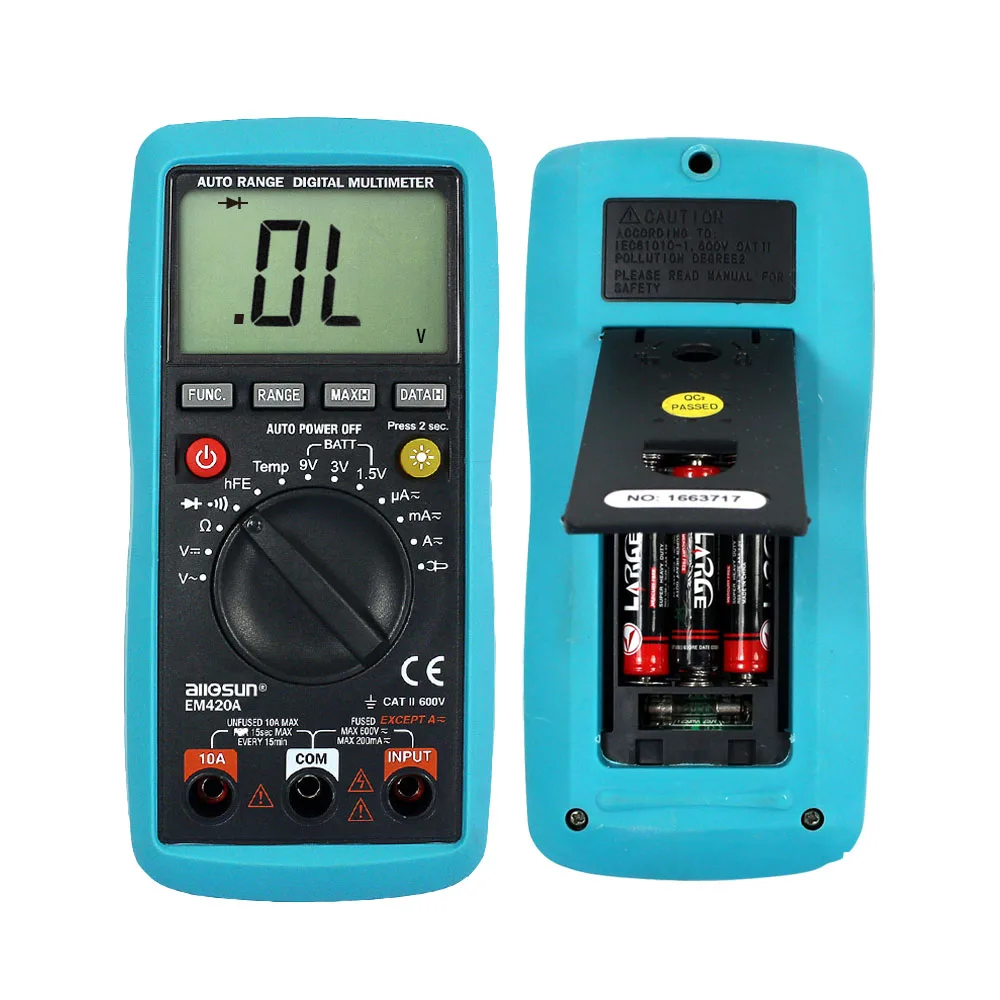 Digital Multimeter AC/DC Voltage&Current with Continuity Diode Battery Capacitance Tester All-sun EM420A EM420B