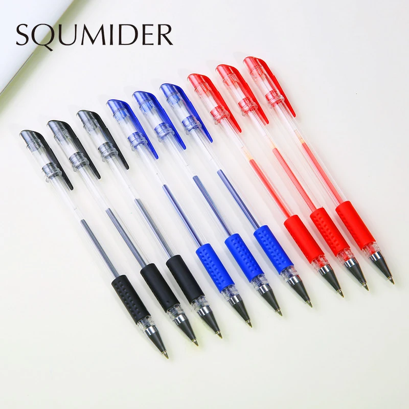 Squmider refil de caneta gel com tinta natural, 3 peças, preto, azul, vermelho, 0.5mm, refil de bala para material escolar de escritório e presentes para crianças