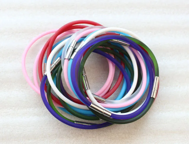 16PCS Mixed Colours Of Rubber Cord Silver Color Bayonet Clasp Bracelets #23496