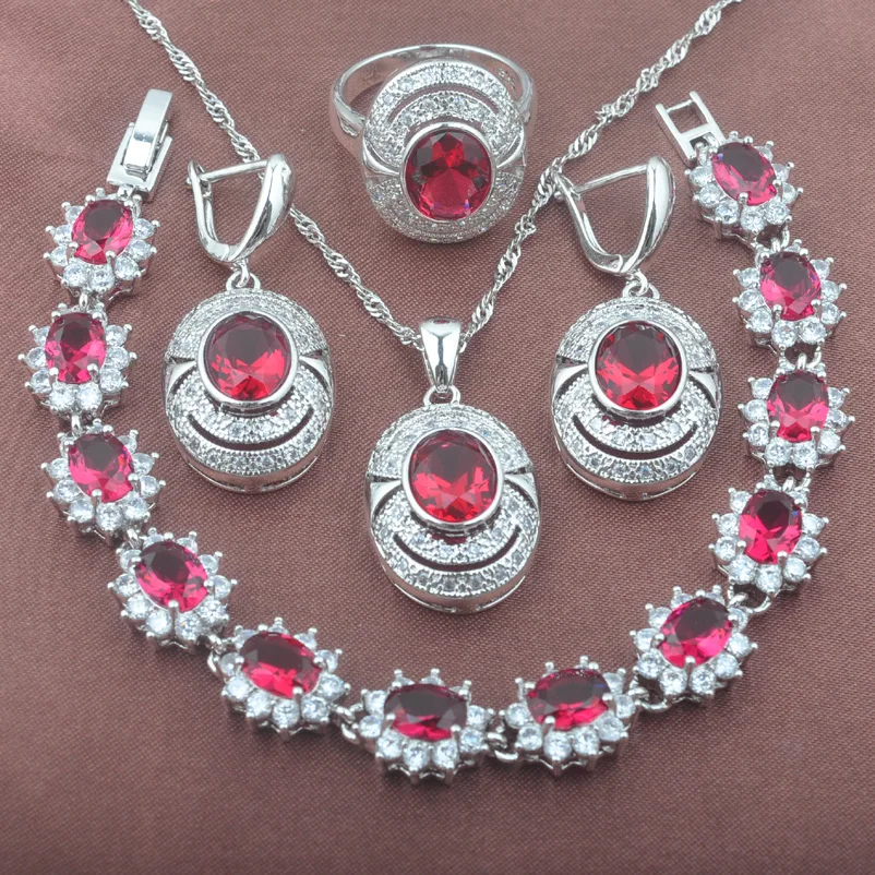 

2023 New 925 Silver Jewelry Sets Women's Rose Red Zirconia Wedding Jewellry Bracelet Necklace Pendant Earrings Ring YYZ101