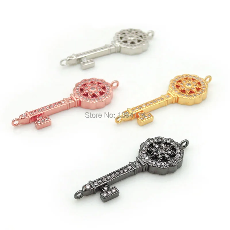 

36*12*3mm Micro Pave Clear CZ Key Connector With Sunflower Fit For Women As DIY Bracelets Accessory