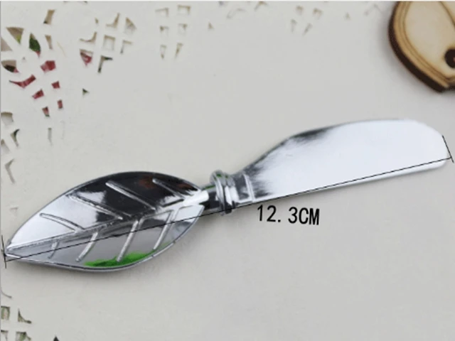 Free Shipping Newest Leaf Style Butter knife arrival Chrome Spreader wedding favors and gifts,50pcs/lot