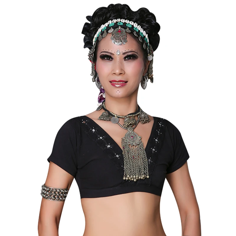 ATS Tribal Belly Dance Clothes Crop Top Choli Tops V-neck Backless Plus Size Women Gypsy Tribal Dance